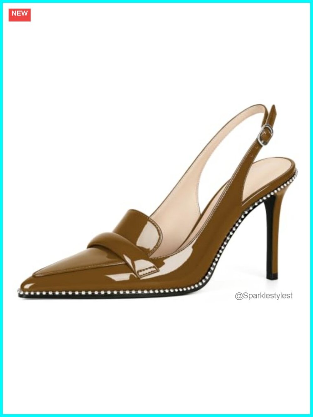 Esvowido Slingback Stiletto Heels Beaded Pointed Toe Pumps for Women